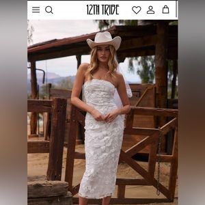 12th Tribe Leilani White Floral Textured Strapless Dress